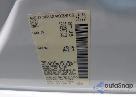 2022 Nissan Altima Sr Fwd из США, поврежденный, VIN 1N4BL4CV0NN382576